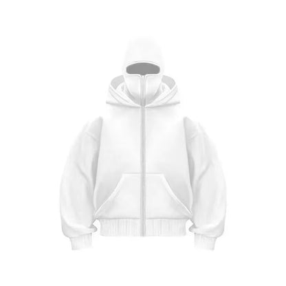 Balaclava Men Zip Hoodie Winter Warm Casual Sweatshirt Y2K with Hooded Face Mask Zipper Design Sports Jacket Outdoor Activities