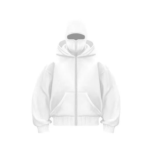 Balaclava Men Zip Hoodie Winter Warm Casual Sweatshirt Y2K with Hooded Face Mask Zipper Design Sports Jacket Outdoor Activities