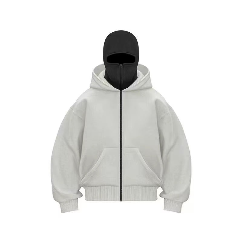 Balaclava Men Zip Hoodie Winter Warm Casual Sweatshirt Y2K with Hooded Face Mask Zipper Design Sports Jacket Outdoor Activities