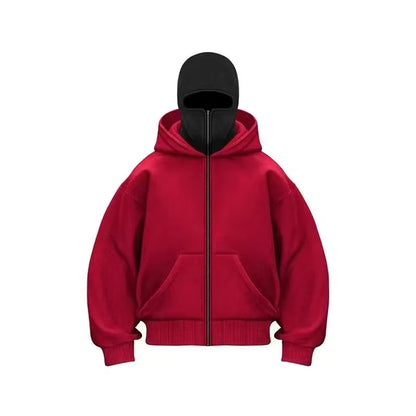 Balaclava Men Zip Hoodie Winter Warm Casual Sweatshirt Y2K with Hooded Face Mask Zipper Design Sports Jacket Outdoor Activities